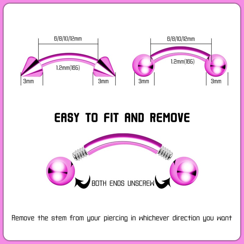 BLISI G23 Solid Titanium Eyebrow Piercing Jewelry, Gokd Black Rose Gold Silver Pink Rainbow Eyebrow Rings 16G Curved Barbell,Tiny Vertical Labret Lip Jewelry Rook Piercing Jewelry for Women and Men - Image 3